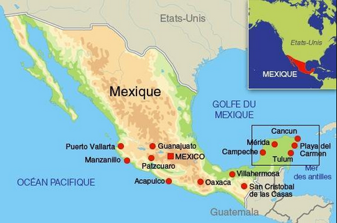Carte de la région du Yucatan (Mexique)